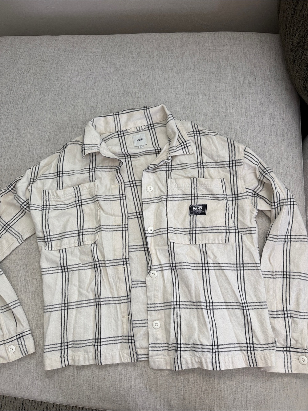 Vans Cream and Black Plaid Women’s Button-Down Shirt
